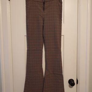 Elegant Women's Brown Plaid Flare Pants